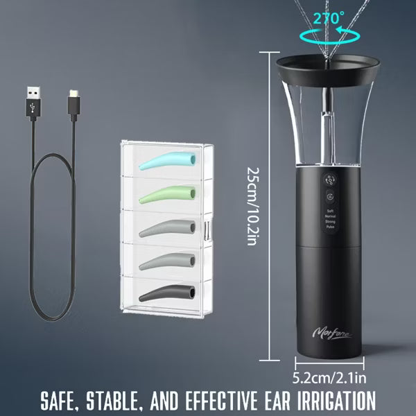 Morfone Electric Ear Cleaning Kit Effective Safe Ear Cleaner Irrigation Flushing System 4 Pressure Modes for Ear Wax Buildup(Black)