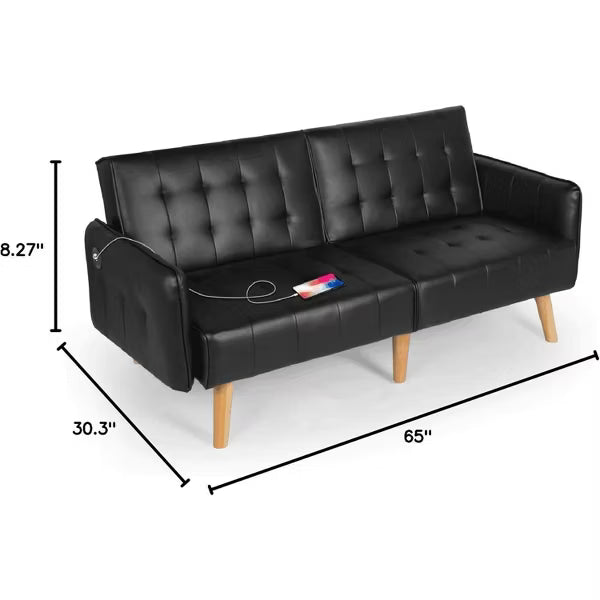 TYBOATLE 65 inch Convertible Velvet Futon Sofa Bed, Modern Upholstered Couch with USB, Folding Loveseat for Small Space, Apartment, Office