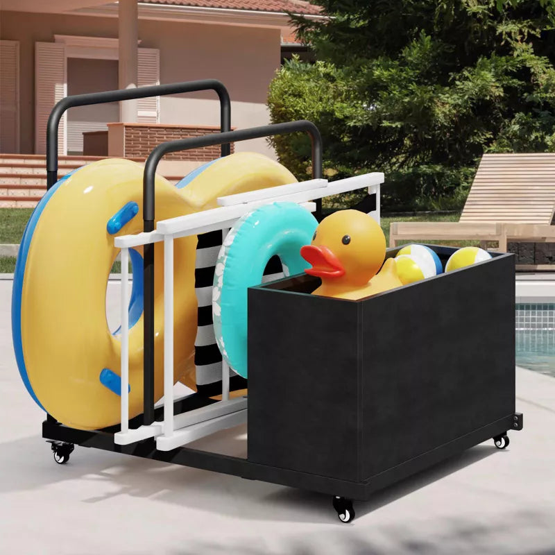 Maggift Wheelbarrows, Pool Cart with Wheels, Storage and Towel Rack, Storage Deck Box for Outdoor Patio Float,for patio, Black, 31.5"*39.4"*37.6"