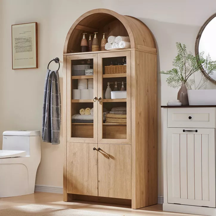71" Tall Arched Pantry Cabinet with 4 Doors & Adjustable Shelves & Hidden Drawer, Modern Farmhouse kitchen Storage Cabinet