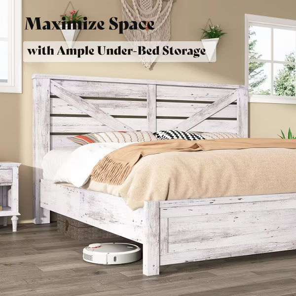 AMERLIFE Farmhouse Bed Frame with 49.2" Barn Door Headboard