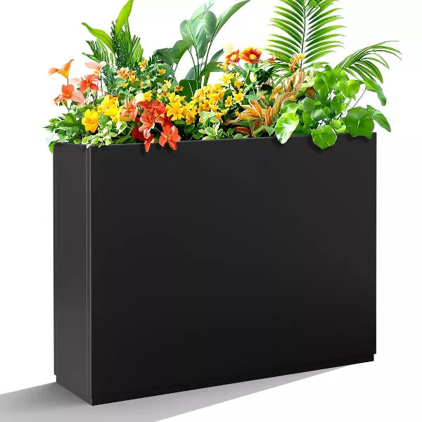 TOAOTBNBO Metal Rectangular Planter with Drainage Holes, Modern Planter with Removable Shelf, Tall Planter for Garden and Porch, Black