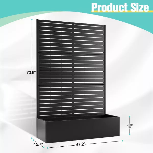 TOAOTBNBO Outdoor Planter Box with Square-Hole Trellis, Metal Raised Garden Bed for Climbing Plants, Galvanized Garden Box with Drainage Holes