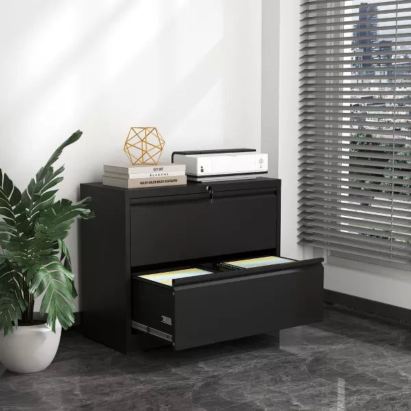 Munora - 2-Drawer Lateral File Cabinet with Lock - Wide Storage for Letter/Legal/A4 Files - Black