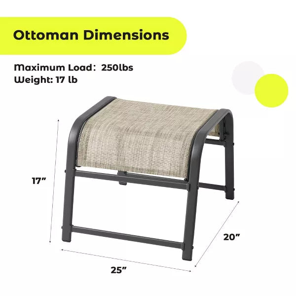Hyleory 2-Pack Outdoor Teslin Fabric Footstools with Iron Frame - Waterproof Stackable Ottoman Set for Patio Garden and Poolside