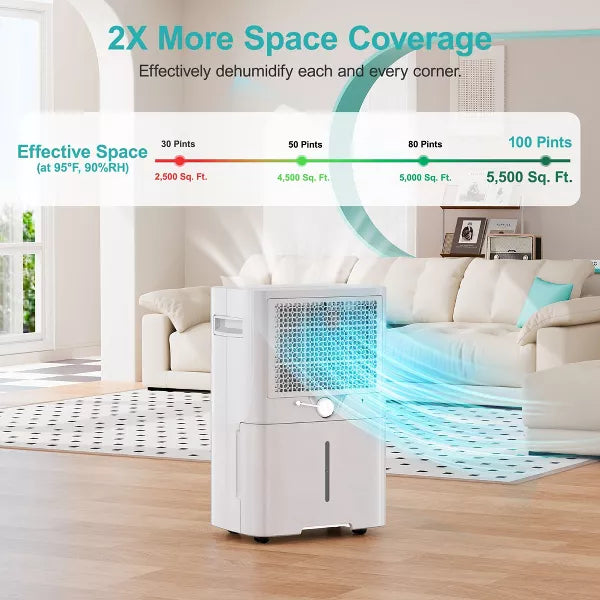 Kesnos Energy Star 50-100 Pint Dehumidifier for Large Spaces with Smart Humidity Control and Versatile Drainage