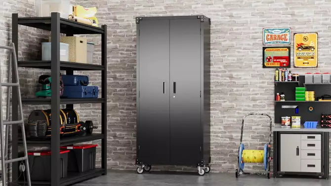 AOBABO 31.5 in. W x 72 in. H x 16.5 in. D Metal Rolling Garage Storage Cabinet Steel Freestanding Cabinet