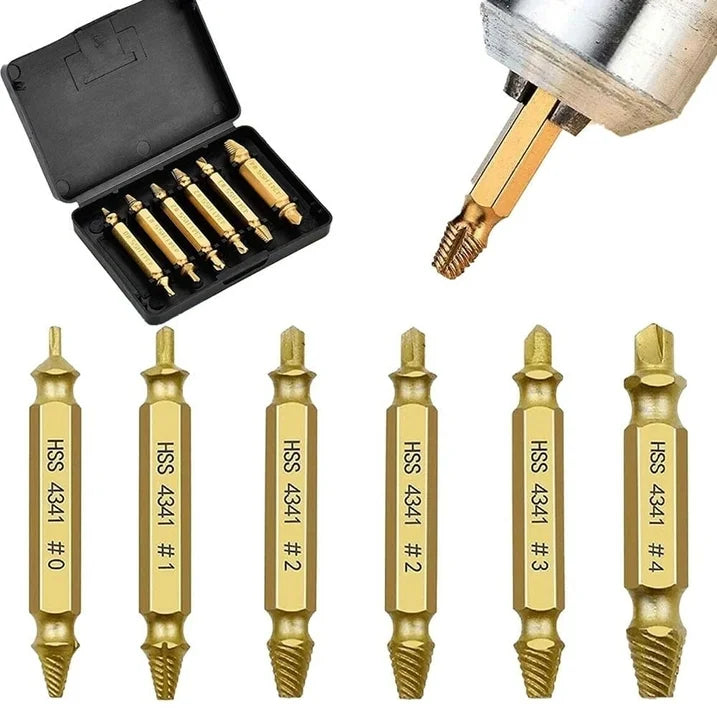 Goobeeper Professional Screw Extractor Kit 6Pcs | High Speed Steel Bolt & Screw Remover | Damaged Screw Drill Bit Set for Broken Bolts