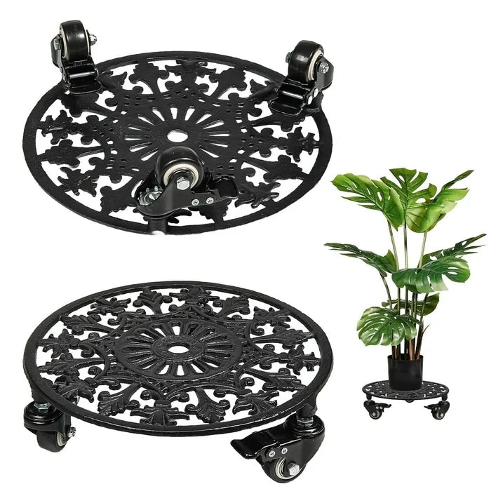 Goobetter Rolling Plant Stand with Wheels,1pcs 11in Heavy Duty Metal Plant Caddy with Wheels,Load Capacity 330 lbs,Black