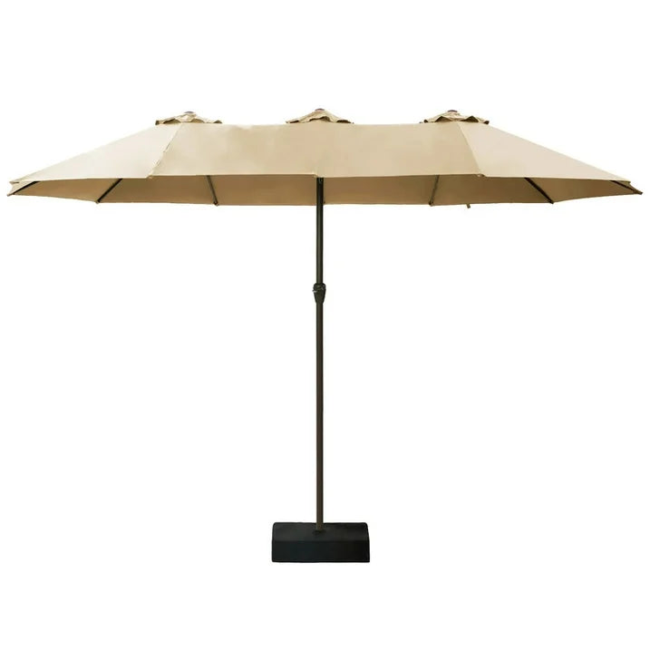 Greforg 15FT Triple Outdoor Patio Umbrella with Base Included Vented Canopy, Waterproof UV Protection, Ideal for Garden, Deck, Poolside, and Restaurant Beige