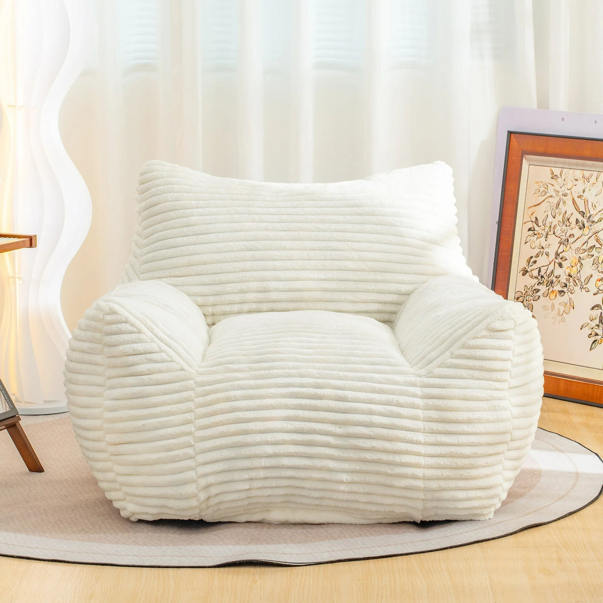 HSUNNS Bean Bag Chair, Ergonomic Design Floor Sofa with Anti-Slip Bottom for Adults and Teens, Corduroy Single Cloud Mini Couch for Living Room and Bedroom, White