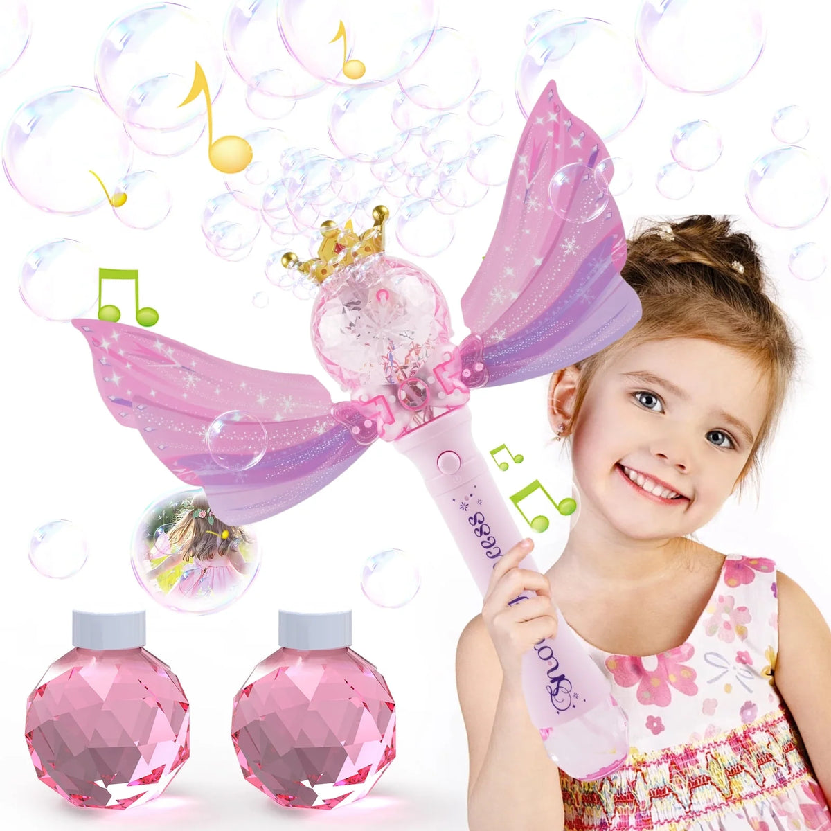 JUGAAD LIFE Princess Bubble Wands Toys for Girls 3 6 Years Old, Automatic Bubble Machine Makers, with LED Light & Music, Outdoor Party Birthday Gift Toys for Toddlers Kids