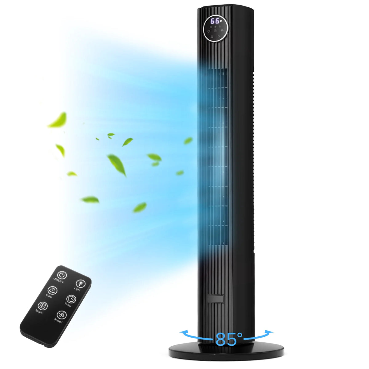 KISSAIR 35" Tower Fan for Home, 85° Oscillating Tower Fan, 4 Modes & 3 Speeds Standing Floor Fan with 12H Timer, Bladeless & Family-Safe Design with Remote Control, (Black)