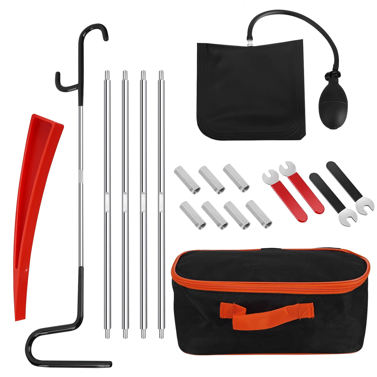 KROAK Professional Emergency Car Tools Set, Oval handle Red warping piece set wedge air bag wrench combination tool,59 inch Wheel Puller