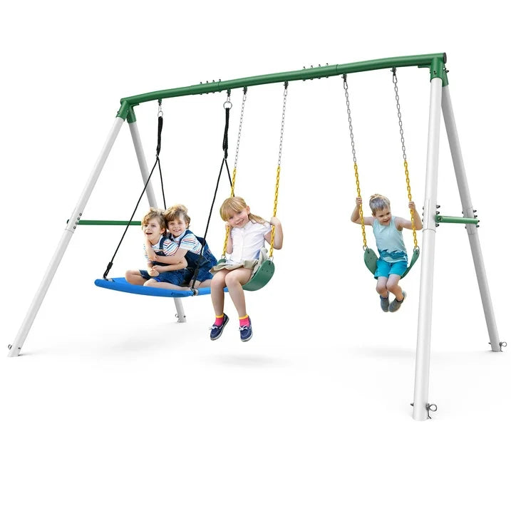 KloKick 600lbs Heavy Duty Swing Set A Frame Metal Swing Set with Platform Swing 2 Belt Swings for Backyard