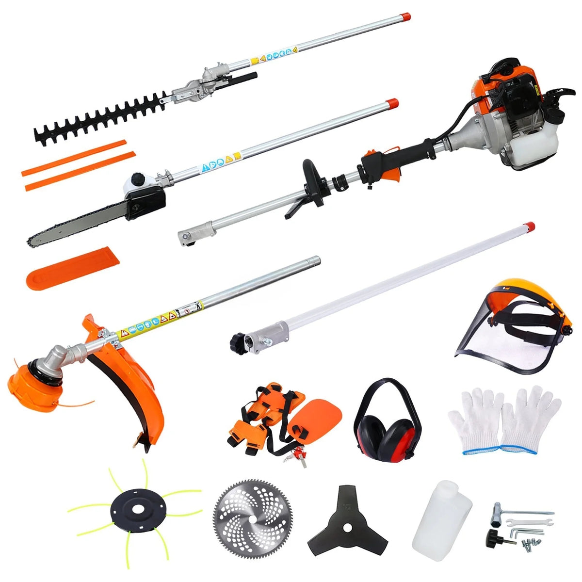Ktaxon 10 in 1 Multi-Functional Trimming Tool, 52CC 2-Cycle Garden Tool System with Gas Pole Saw, Hedge Trimmer, Grass Trimmer, and Brush Cutter EPA Compliant