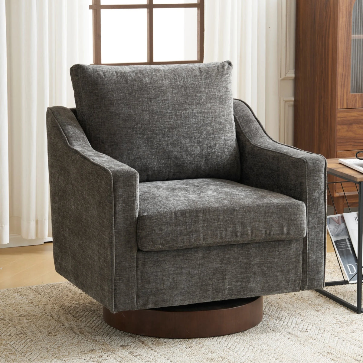 Ktaxon 360 Swivel Accent Chair Soft Chenille Fabric Arm Chair High Resilience Cushion Ideal for Living Room Bedroom Furniture Gray