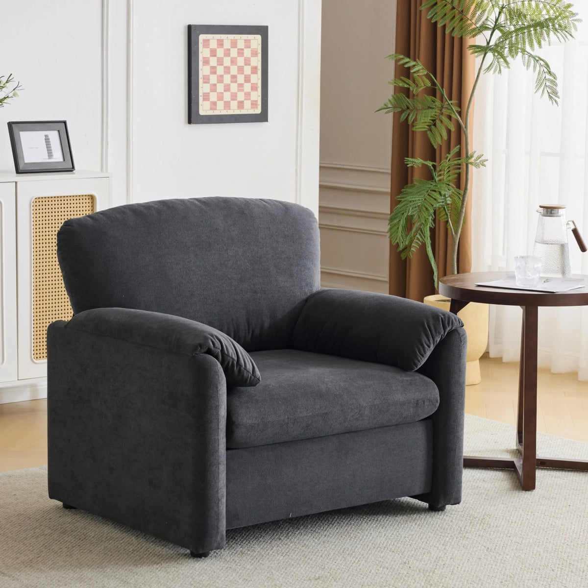 Ktaxon Oversized Accent Chair Chenille Armchair Upholstered Reading Chair Comfy Single sofa for Bedroom, Office, Apartment, Dorm Dark Gray