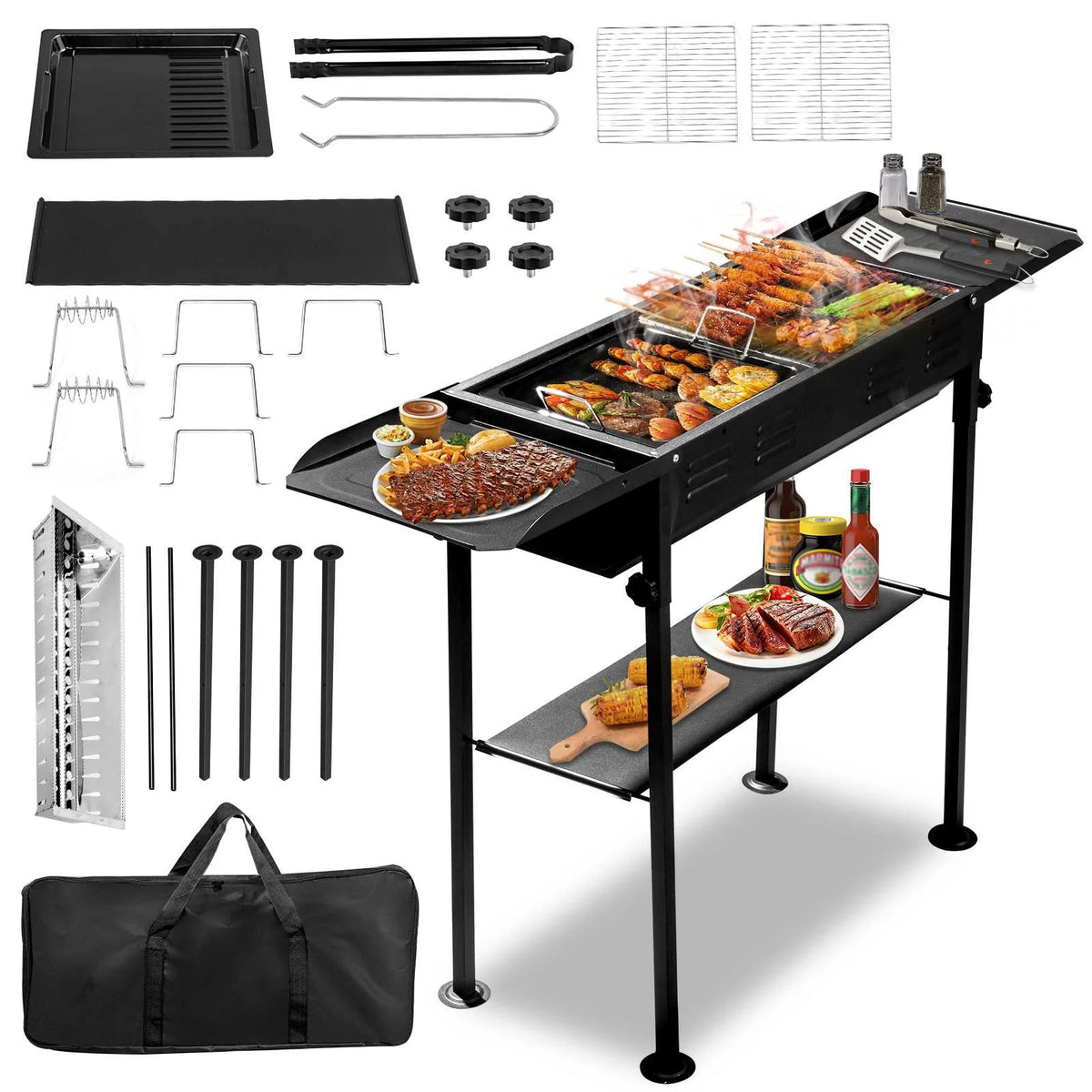Ktaxon Portable Steel Charcoal Grill BBQ Grill Foldable Grill w/ Storage Bag Black