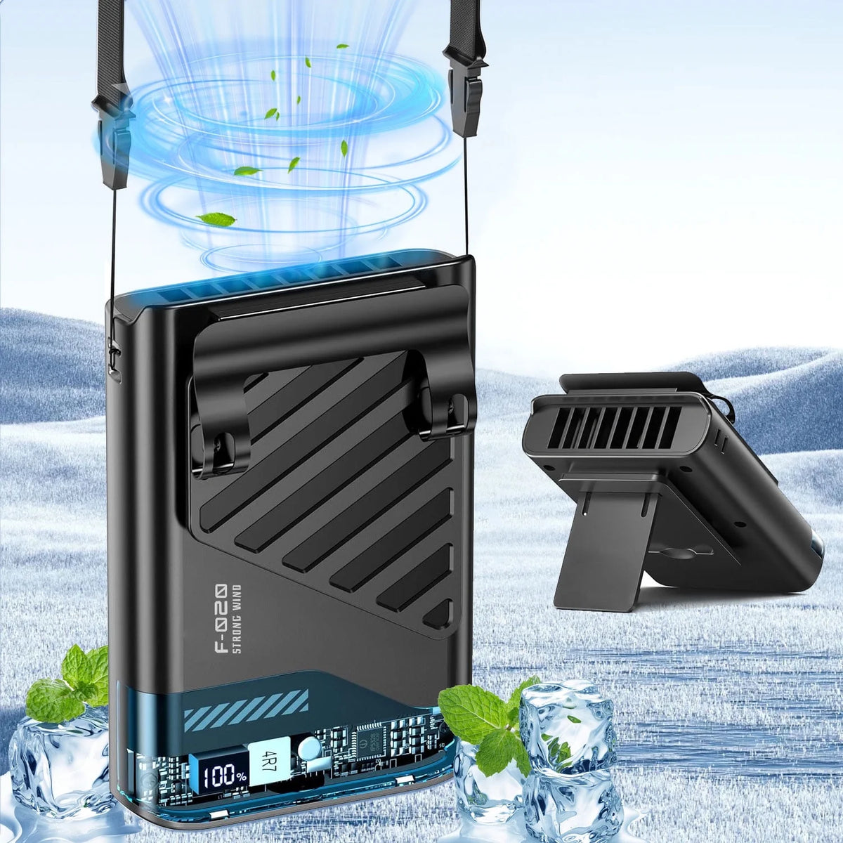 Portable Fan,5-Speed 10000RPM Strong Airflow,Personal Waist Fan with LED Display&40H Runtime,Hands-Free Hanging Neck Fan(Black)