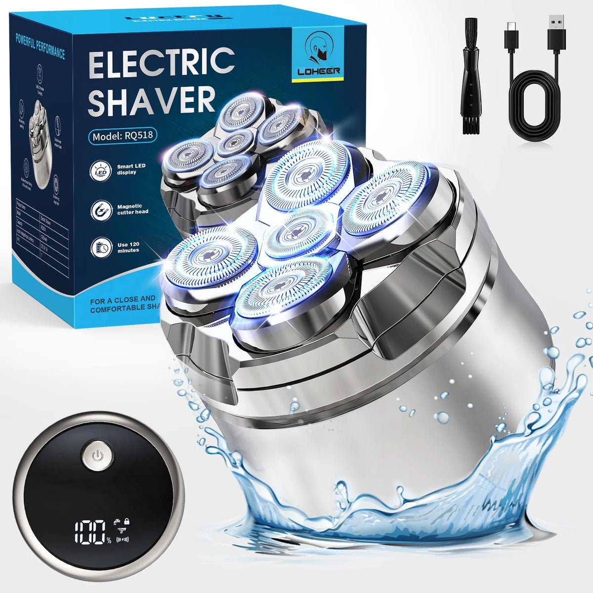 LOHEER Head Shavers for Bald Men, 5D Head Shaver, LED Display, Wet/Dry Electric Razor, Gift for Men