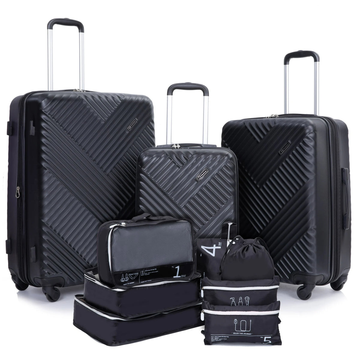 Luggage Sets 3 Piece Travel Suitcase Set with 7PCS Organizer Bags, Black