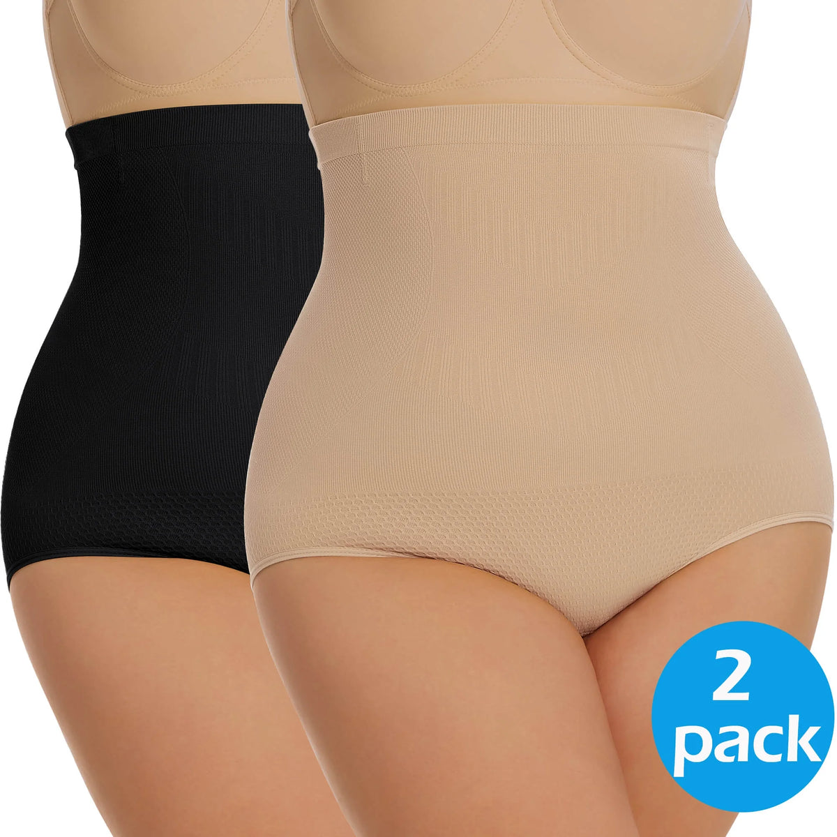 MANIFIQUE Plus Size Body Shaper Tummy Control Panty Shapewear for Women, Black+Beige, 2 Pack
