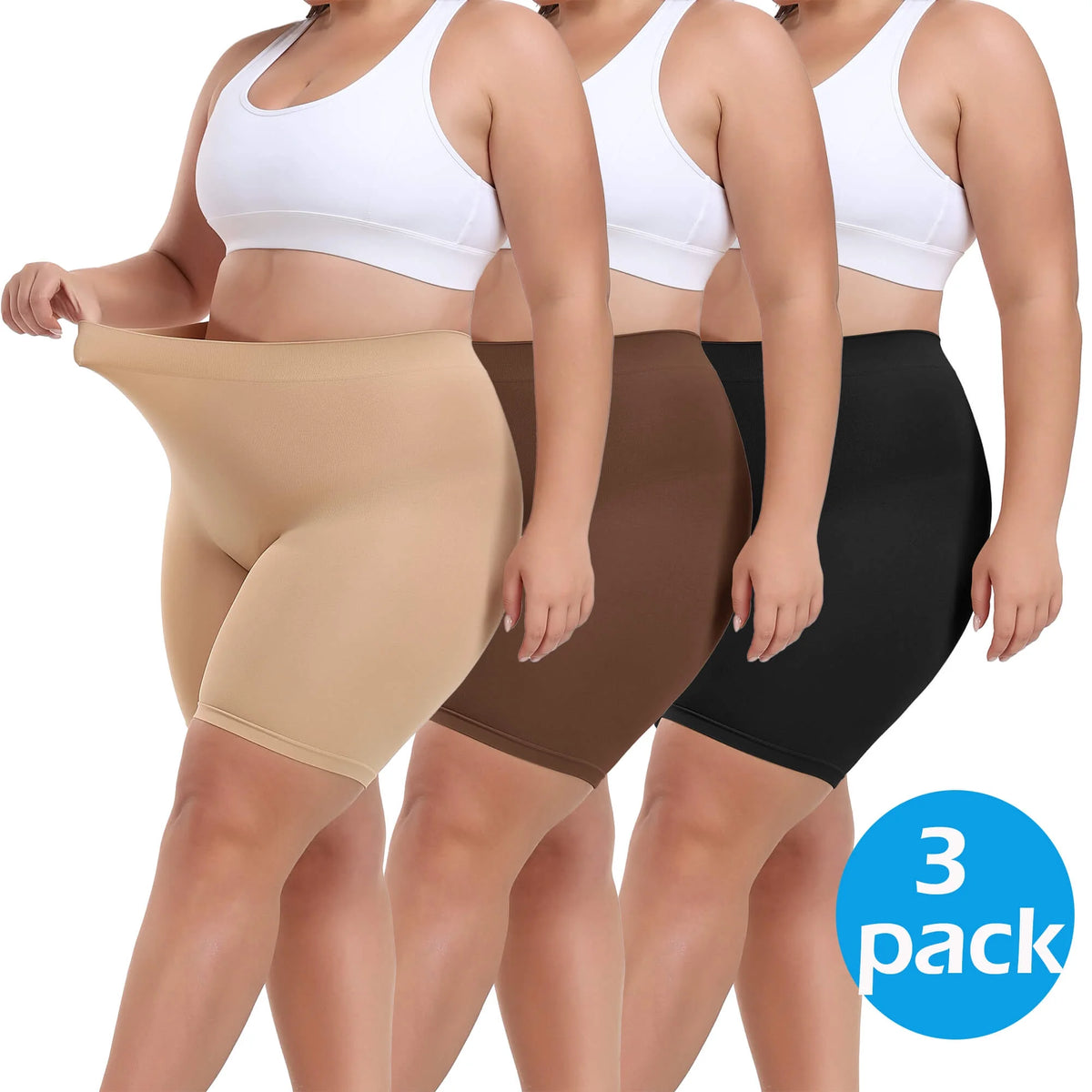 MANIFIQUE 3 Packs Plus Size Slip Shorts for Women Under Dress High Waisted Smoothing Shapewear Shorts