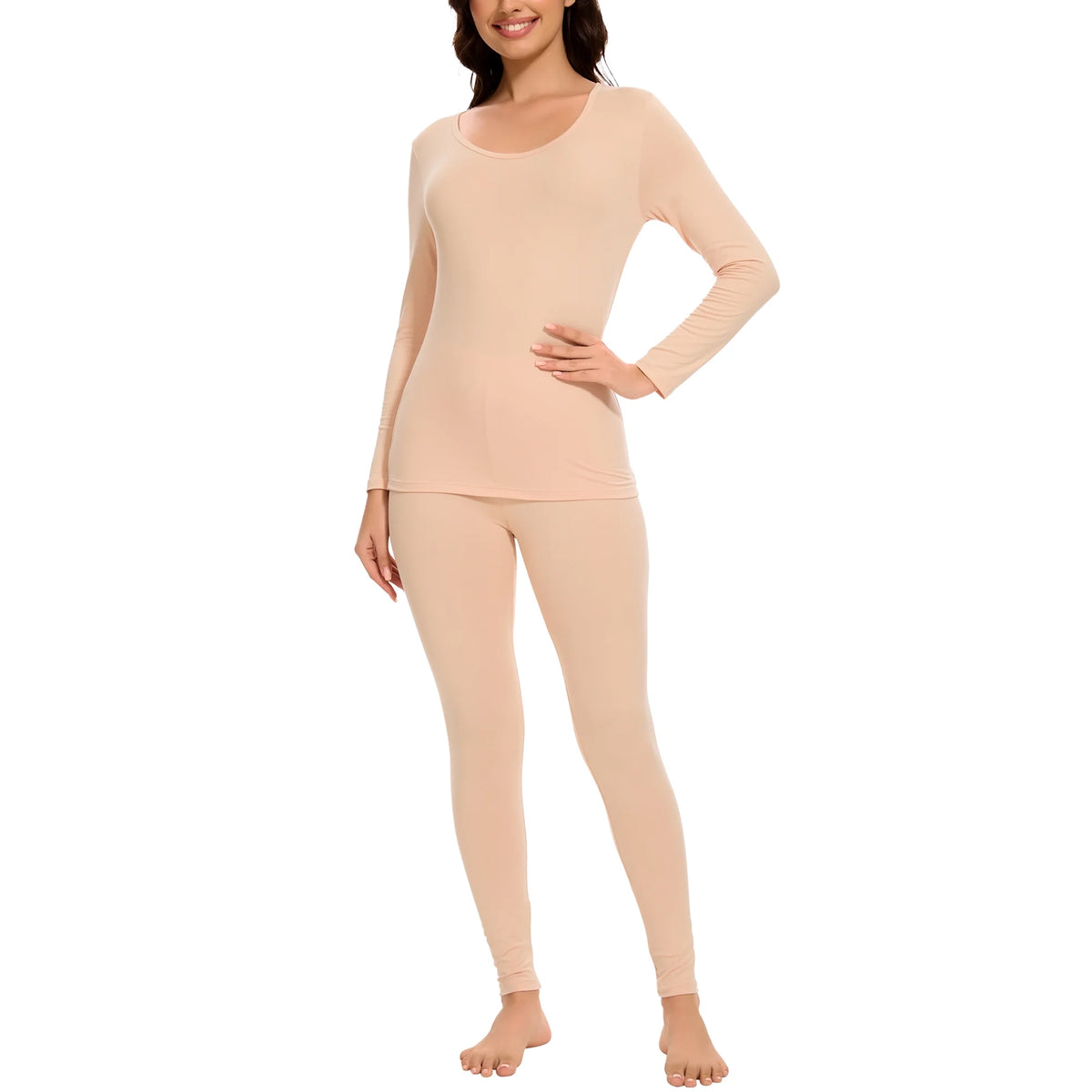 MANIFIQUE Thermal Underwear Set for Women Ultra Thin Long Johns Scoop Neck Base Layer Top Bottom Set