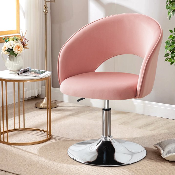 Modern Velvet Vanity Chair Height Adjustable Accent Chair Vanity Stool for Bedroom, Pink