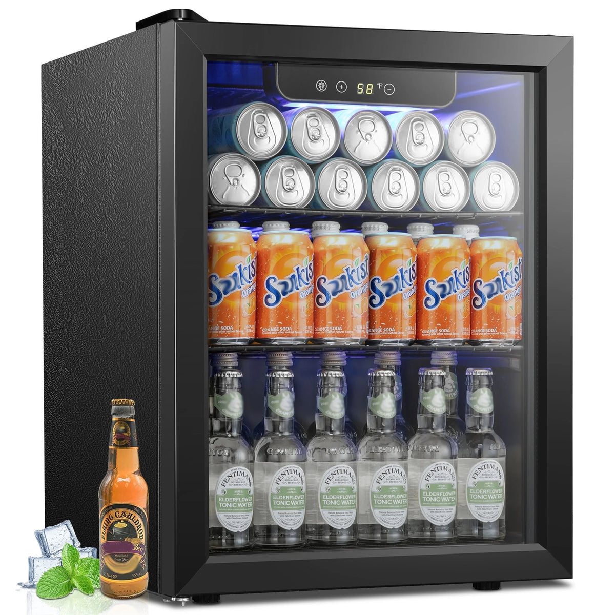 Moifoi 1.7 Cu. ft. Beverage Refrigerator Cooler, Mini Fridge with Glass Door, Exchangeable Door, Home/Bar/Office