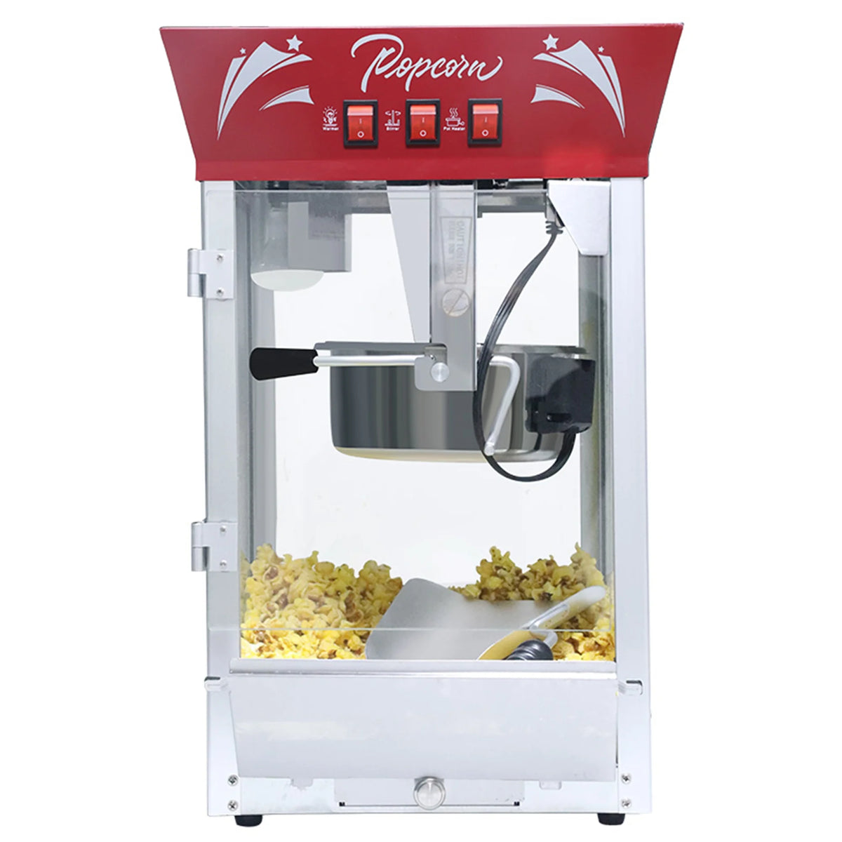Movie Theater Popcorn Machine 12oz, 850W Stainless Steel Popper with Warming Deck Metal Popcorn Scooper, Safety Glass | ¡Máquina de Palomitas Profesional (Red)