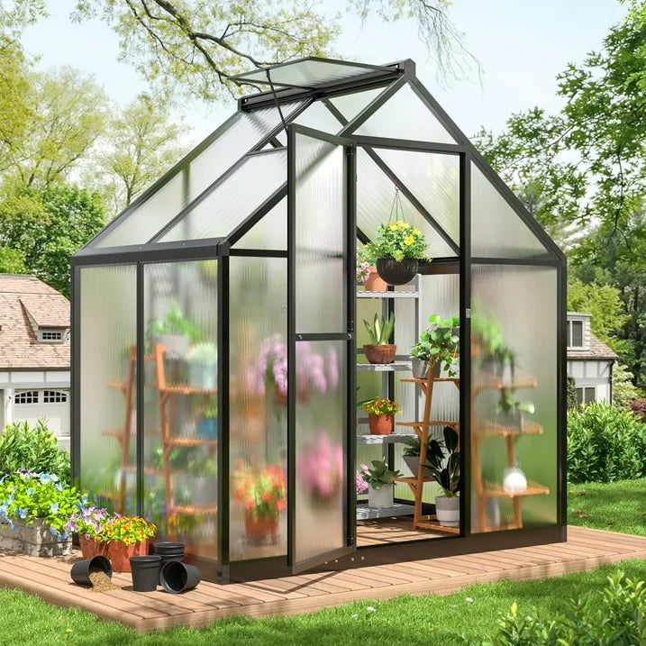 NETAJE 4'x6' Outdoor Greenhouse, Walk-in Polycarbonate Green House with Aluminum Frame for Backyard