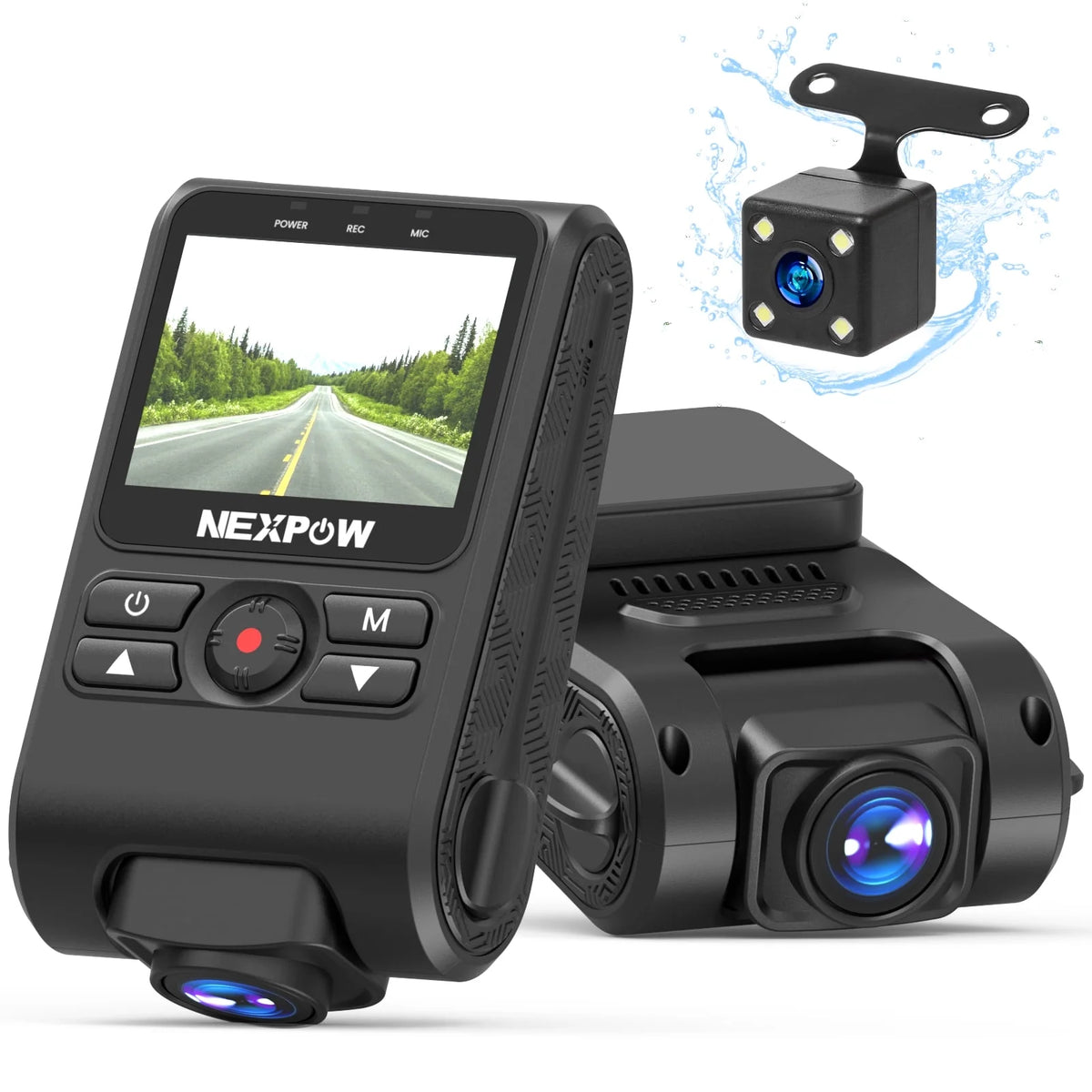 NEXPOW Dash Cam Front and Rear, 1080P Full HD Dash Camera, Car Camera with G-Sensor, Night Vision, 170 +150 Wide Angle, WDR, Loop Recording, Motion Detection, Parking Mode