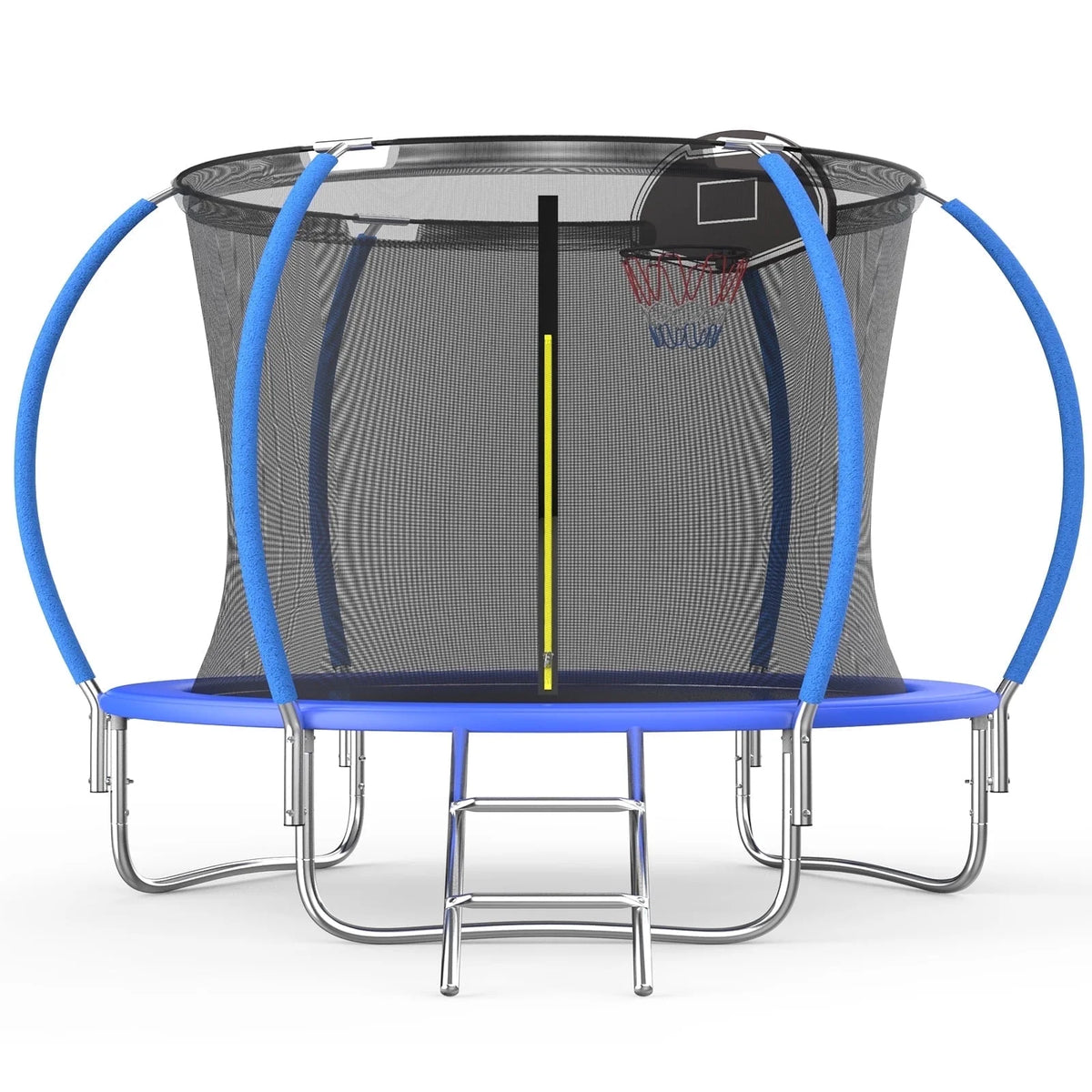 Ovatoys 800LBS 8FT Trampoline for 5 6 Kids ,Trampoline with Safety Enclosure Net,Basketball Hoop and Ladder, Easy Assembly Round Outdoor Recreational Trampoline,Age (3-10)