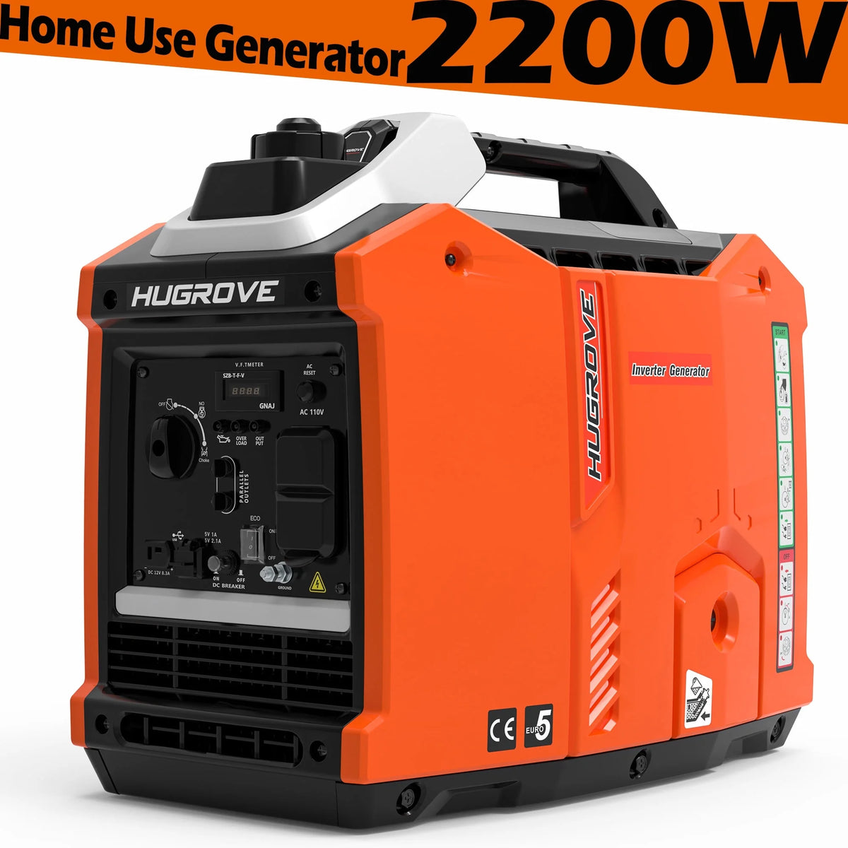 Generators for Home Use, 2200W Powerful Inverter Generator Low Noise, Gas Powered Generator 54LBS Lightweight w/Handle, Pure Sine Wave THD≤2%