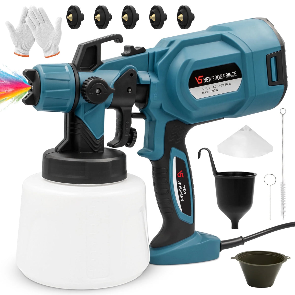Reichtum Paint Sprayer, 800W HVLP High Power Electric Spray Paint Gun with 1400ml Container, 5 Copper Nozzles 3 Patterns, Spray Gun for Furniture, Fence, Walls, Door Painting