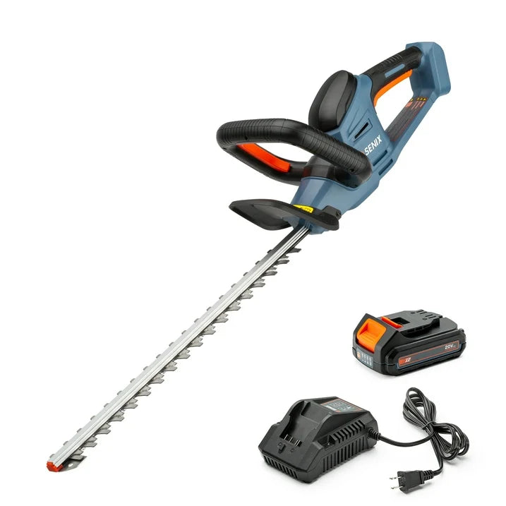SENIX 20 Volt Max 18 Inch Cordless Hedge Trimmer, Double Sided Dual Action Blades, 3/4 Cutting Capacity (Battery and Charger Included) HTX2 M