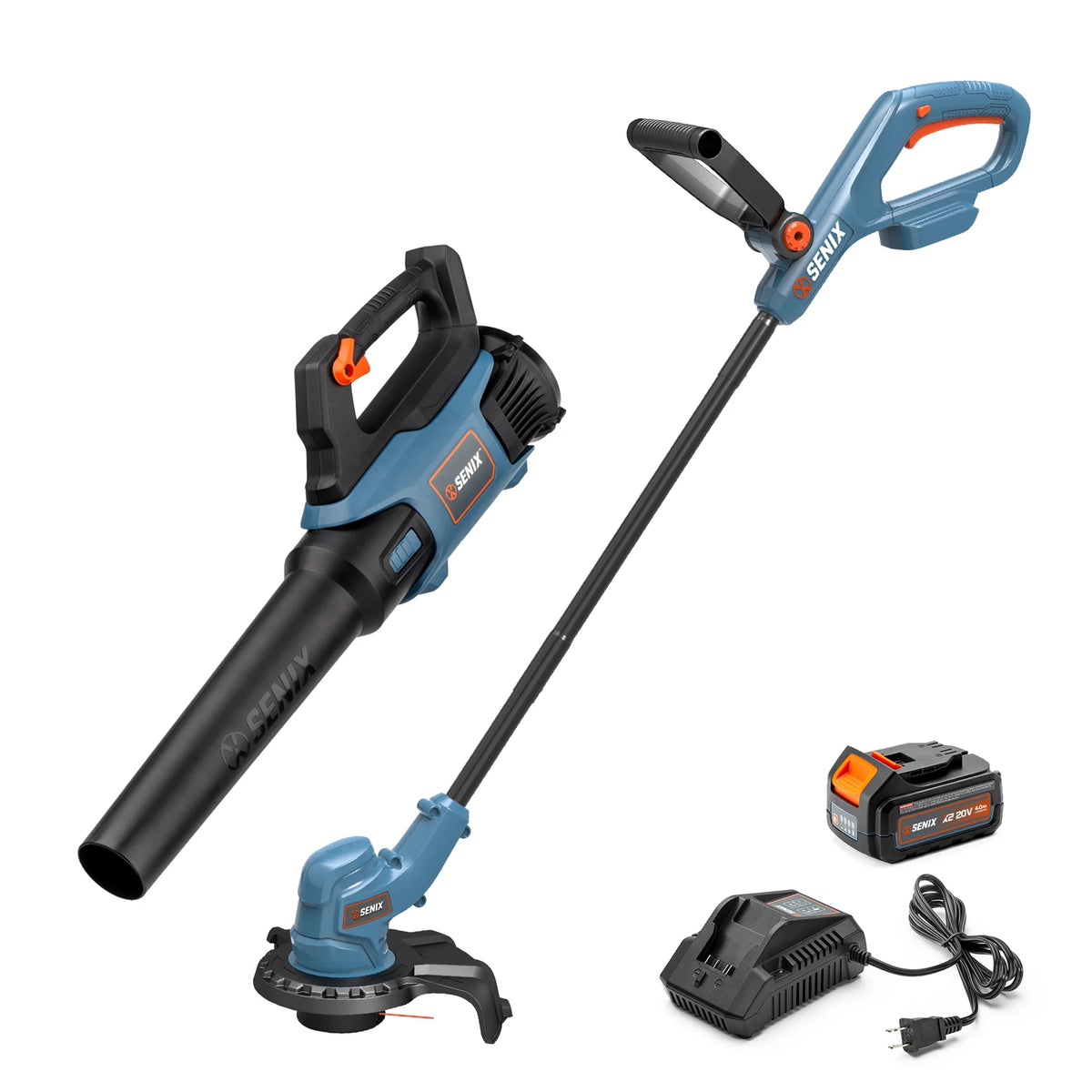 SENIX 20 Volt Max 2 Tool Cordless Combo Kit, 10 Inch String Trimmer Variable Speed Leaf Blower (Battery and Charger Included) S2K2B1 03