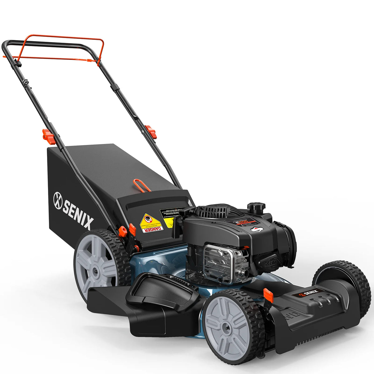 SENIX 21 Self Propelled Gas Lawn Mower, 150 cc 4 Cycle Made in USA Briggs Stratton Engine Push Mower, 3 In 1, 6 Position Height Adjustment, 11 In Rear Wheels, LSSG M1