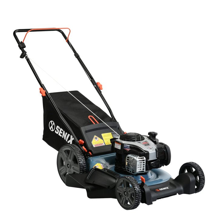 SENI 21 Gas Lawn Mower, 140cc 4 Cycle Made in USA Briggs Stratton Engine Push Mower, 3 In 1, 6 Height Adjustments, 11 Rear Wheels, LSPG M7