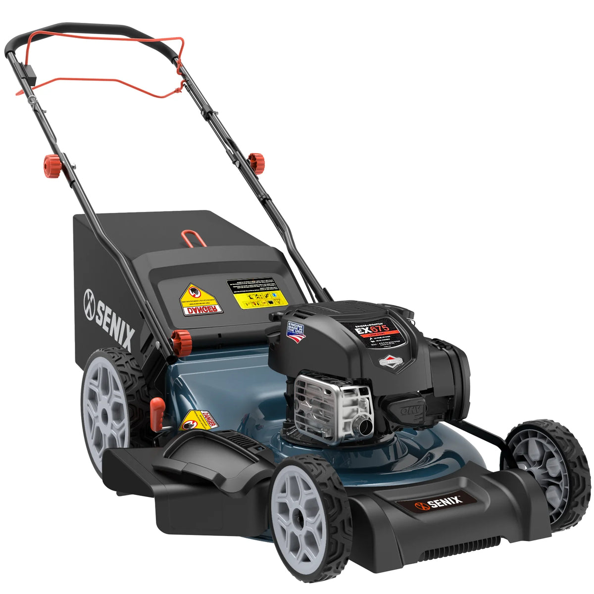 SENIX 22 Self Propelled Gas Lawn Mower, 163 cc 4 Cycle Made in USA Briggs Stratton Engine Push Mower, 3 In 1, One step Start, 6 Position Height Adjustment, 11 In Rear Wheels, LSSG H1