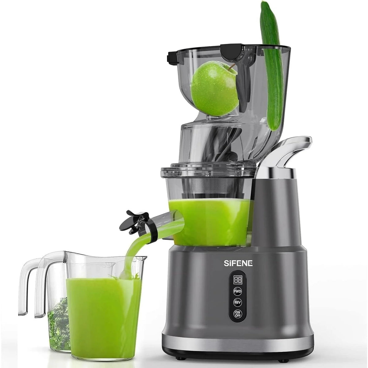 SIFENE 200W Cold Press Juicer Machine, 83mm Wide Chute, High Yield, Easy Clean, Gray