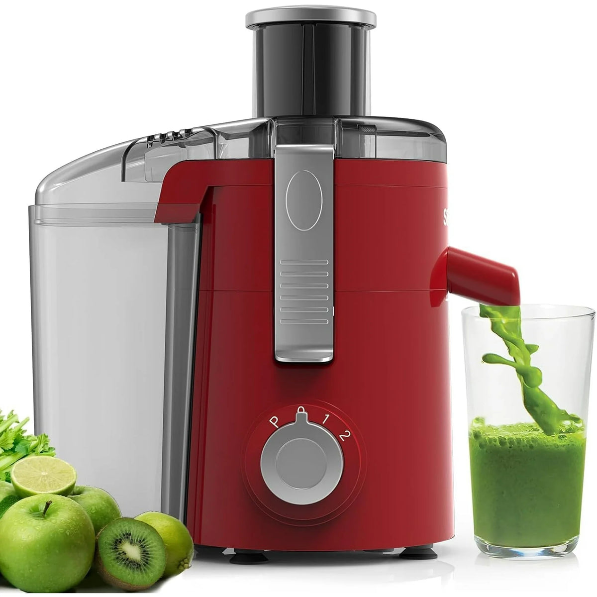 SiFENE 350W Centrifugal Juicer Machine, 2.5 Wide Chute, 3 Speed Setting, Compact Design, Easy to Clean, Red