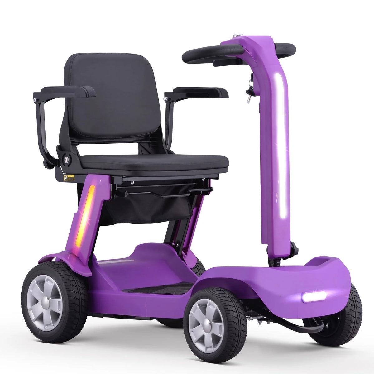 SUNDERWELL 4 Wheels Mobility Scooter for Adults Senior, Foldable Lightweight Powered Device for Travel, with LED Strip Light, Storage Bag, Charger Included, No Assemble Required (Purple)