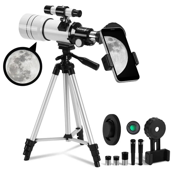 SUNOYAR Telescope, 70mm Telescopes for Adults Kids, 300mm Refractor Telescope (15X 150X) with Adjustable Tripod for Astronomy Beginners, Gift for Kids