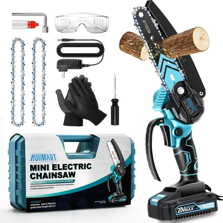 SUSUZI 8 Inch Cordless Pruning Chainsaw, 21 V Cordless Handheld Chain Saw with 2 x 2000mAh Batteries