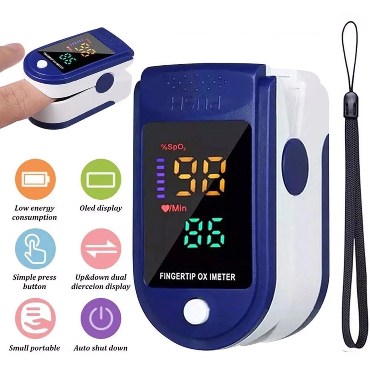 SUWU Fingertip Pulse Oximeter,Blood Oxygen SpO2 Sports and Aviation Fingertip Monitor,Pediatric Pulse Oximeter with Lanyard