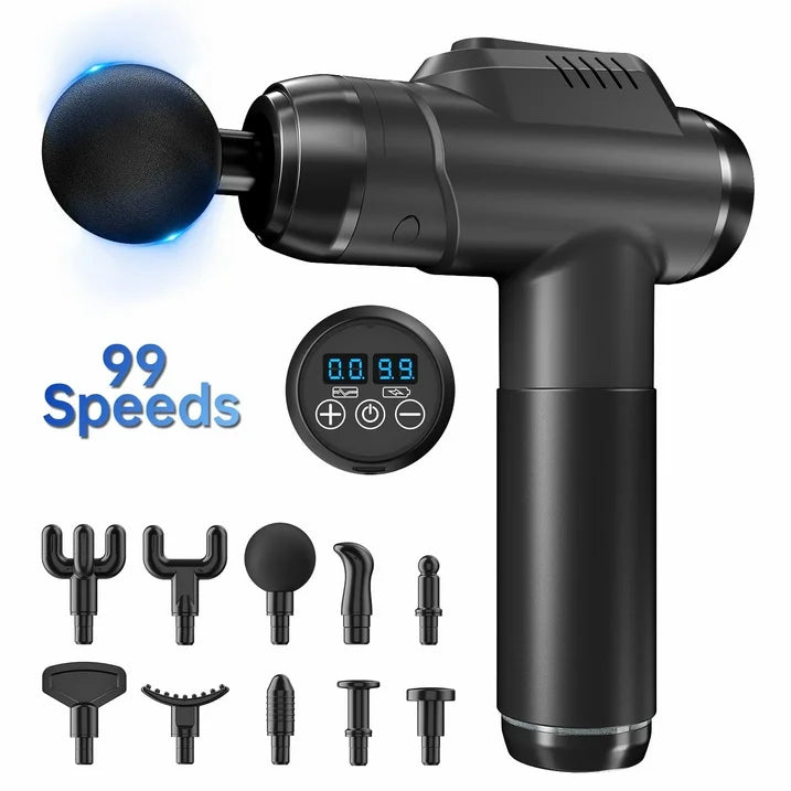 SUWU Massage Gun, Deep Tissue Massager, Portable Muscle Massage Gun for Back Neck Muscle Relieve, Quiet Massager Gun 99 Variable Speeds Digital Display 10 Massage Heads (Black)