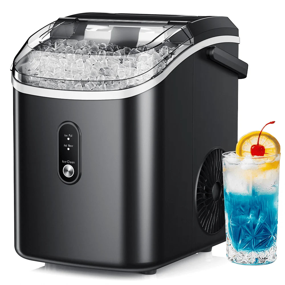 Simzlife Nugget Ice Maker Countertop, Portable Ice Maker Machine with Handle, Self-Cleaning, Ready in 6 Mins, 34lbs/24H, Soft Chewable Ice, Black